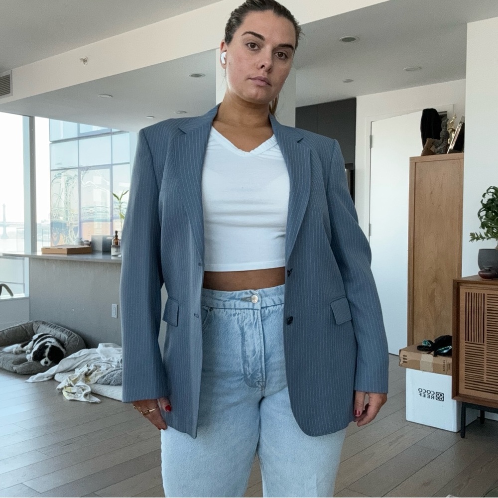 Men’s vintage blazer | women’s size 14 | blue pinstripe